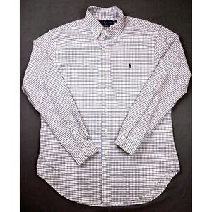Polo Ralph Lauren Mens Classic Fit Button Down Shirt Plaid Blue White Size Med